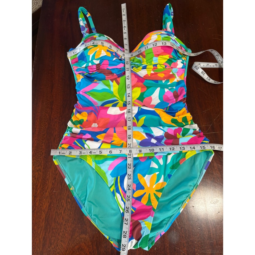Bleu Rod Beattie Womens One Piece Swimsuit 12 Tropical Floral Ruched Push Up - Picture 3 of 6